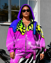 Women's Plus Size Rose Graffiti Abstract Print Cardigan Hoodie Set